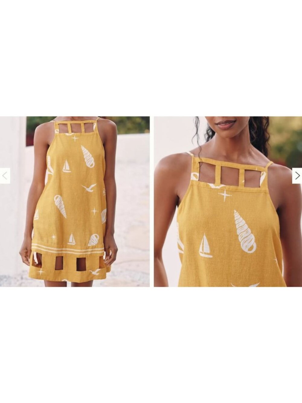 Anthropologie Celandine Square-Neck Cutout Beach Seashells Mini Dress - Small